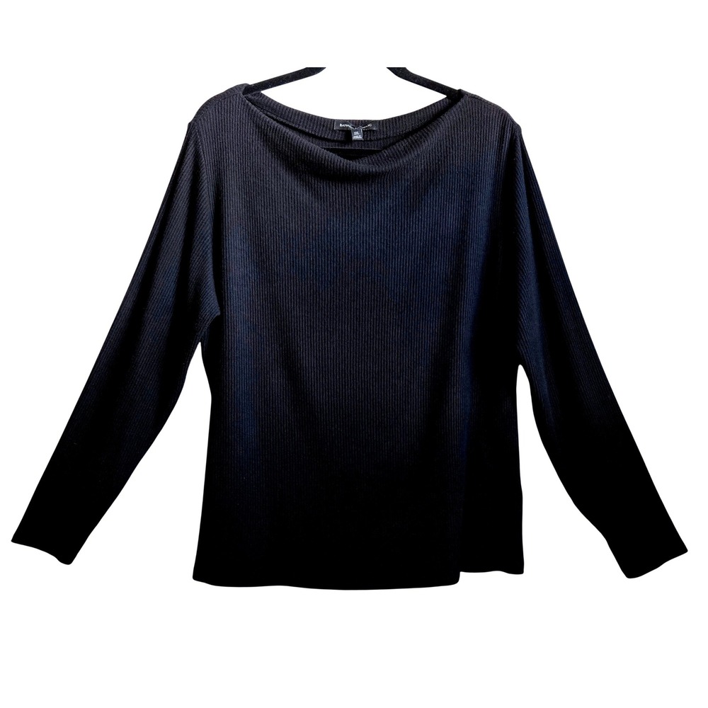 Banana Republic Comfy Chic Women XXL Black Ribbed Boat Neck Long Sleeve Knit Top